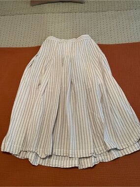 Max Studio Cream and White Striped Pleated Midi Skirt